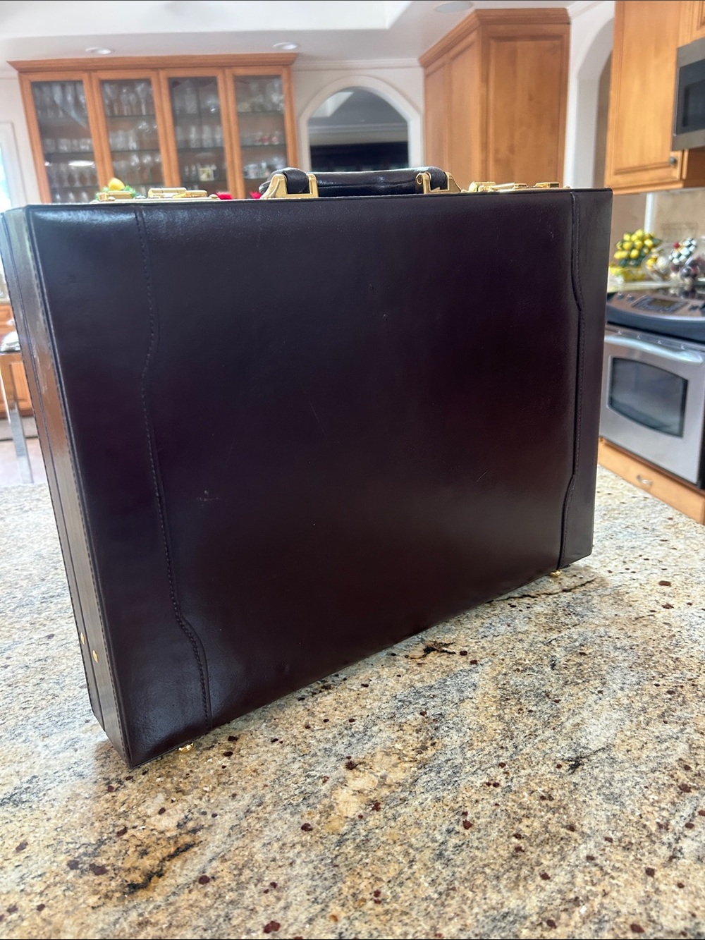 Jordan Dark Brown Leather Case with Gold Combination Lock